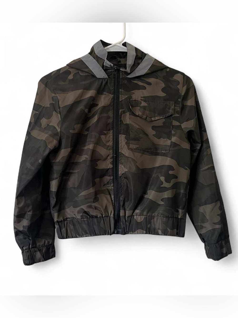Girls Large 10/12 Full Zip Up Lightweight Windbreaker Hoodie Camo Army Fatigue